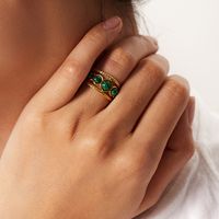 Retro Round Stainless Steel Plating Hollow Out Inlay Malachite Open Ring 1 Piece main image 3