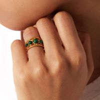 Retro Round Stainless Steel Plating Hollow Out Inlay Malachite Open Ring 1 Piece main image 2