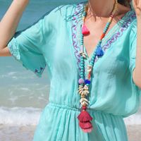 1 Piece Fashion Tassel Artificial Crystal Turquoise Shell Beaded Women's Pendant Necklace main image 1