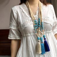1 Piece Fashion Tassel Wood Turquoise Soft Clay Beaded Women's Pendant Necklace main image 3