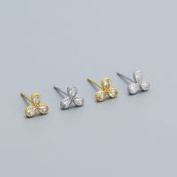Fashion Shamrock Sterling Silver Plating Inlay Zircon Ear Studs 1 Pair main image 4