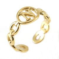 Retro Letter Titanium Steel Hollow Out Open Ring 1 Piece sku image 40