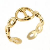 Retro Letter Titanium Steel Hollow Out Open Ring 1 Piece sku image 35