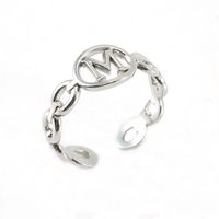 Retro Letter Titanium Steel Hollow Out Open Ring 1 Piece sku image 13