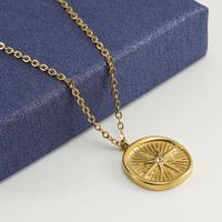 Retro Round Stainless Steel Inlay Rhinestones 18k Gold Plated Pendant Necklace main image 1