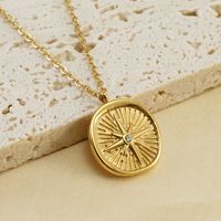 Retro Round Stainless Steel Inlay Rhinestones 18k Gold Plated Pendant Necklace main image 2