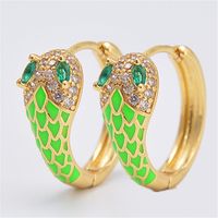 Fashion Snake Artificial Gemstones Copper Enamel Earrings 1 Pair sku image 6