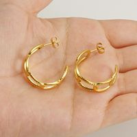 1 Pair Retro C Shape Spiral Stripe Plating Titanium Steel 18k Gold Plated Ear Studs main image 4