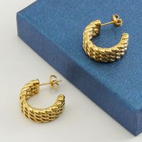 1 Pair Retro C Shape Solid Color Twist Plating Stainless Steel 18k Gold Plated Ear Studs main image 5