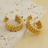1 Pair Retro C Shape Solid Color Twist Plating Stainless Steel 18k Gold Plated Ear Studs main image 2