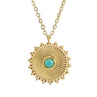 Retro Round Stainless Steel Inlay Turquoise Pendant Necklace 1 Piece sku image 1