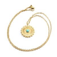 Retro Round Stainless Steel Inlay Turquoise Pendant Necklace 1 Piece main image 5
