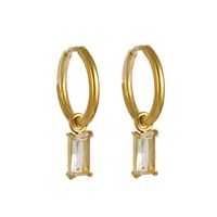 1 Pair Retro Rectangle Inlaid Zircon Stainless Steel 18k Gold Plated Drop Earrings sku image 1