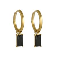 1 Pair Retro Rectangle Inlaid Zircon Stainless Steel 18k Gold Plated Drop Earrings sku image 3