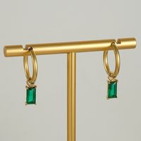 1 Pair Retro Rectangle Inlaid Zircon Stainless Steel 18k Gold Plated Drop Earrings main image 6