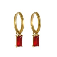 1 Pair Retro Rectangle Inlaid Zircon Stainless Steel 18k Gold Plated Drop Earrings sku image 4