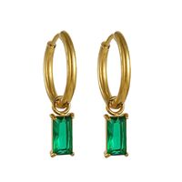 1 Pair Retro Rectangle Inlaid Zircon Stainless Steel 18k Gold Plated Drop Earrings sku image 2