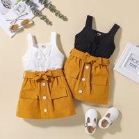 Fashion Solid Color Bow Knot Polyester Girls Clothing Sets main image 6