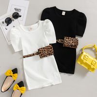 Simple Style Solid Color Leopard Cotton Girls Dresses main image 1