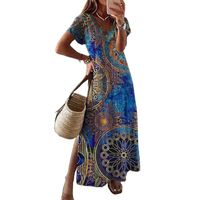 Women's Straight Skirt Casual V Neck Printing Short Sleeve Flower Maxi Long Dress Daily main image 5