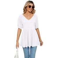 Women's T-shirt Short Sleeve T-shirts Pleated Casual Solid Color main image 3