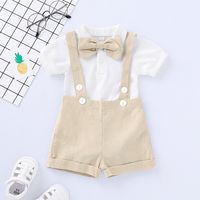 Preppy Style Solid Color Bow Knot Cotton Boys Clothing Sets main image 5