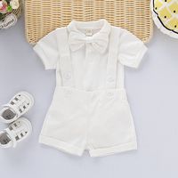 Preppy Style Solid Color Bow Knot Cotton Boys Clothing Sets sku image 1