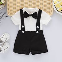 Preppy Style Solid Color Bow Knot Cotton Boys Clothing Sets main image 3