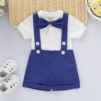 Preppy Style Solid Color Bow Knot Cotton Boys Clothing Sets main image 4