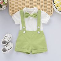 Preppy Style Solid Color Bow Knot Cotton Boys Clothing Sets main image 2