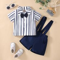Fashion Stripe Bow Knot Polyester Boys Clothing Sets sku image 6