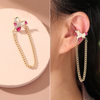 Wholesale Jewelry Fashion C Shape Tassel Heart Shape Alloy Artificial Pearls Rhinestones Gold Plated Inlay Ear Clips sku image 20