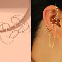 Wholesale Jewelry Fashion C Shape Tassel Heart Shape Alloy Artificial Pearls Rhinestones Gold Plated Inlay Ear Clips sku image 12