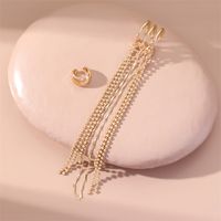 Wholesale Jewelry Fashion C Shape Tassel Heart Shape Alloy Artificial Pearls Rhinestones Gold Plated Inlay Ear Clips sku image 17