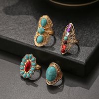 4 Piece Set Fashion Round Alloy Inlay Turquoise Women's Rings main image 5