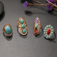 4 Piece Set Fashion Round Alloy Inlay Turquoise Women's Rings main image 4