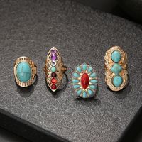 4 Piece Set Fashion Round Alloy Inlay Turquoise Women's Rings main image 2