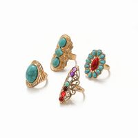 4 Piece Set Fashion Round Alloy Inlay Turquoise Women's Rings main image 3