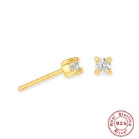 Simple Style Round Sterling Silver Inlay Zircon Ear Studs 1 Pair sku image 3