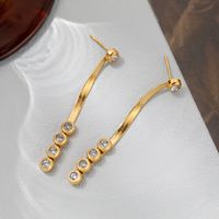 1 Pair Lady Round Plating Inlay 304 Stainless Steel Artificial Rhinestones 18K Gold Plated Drop Earrings main image 1