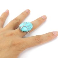 Simple Style Tree Oval Agate Copper Open Ring 1 Piece sku image 7