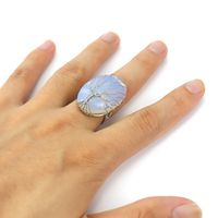 Simple Style Tree Oval Agate Copper Open Ring 1 Piece sku image 1
