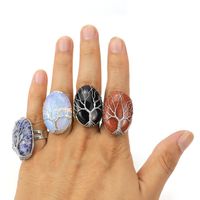 Simple Style Tree Oval Agate Copper Open Ring 1 Piece main image 2