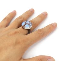 Ethnic Style Tree Oval Agate Copper Open Ring 1 Piece sku image 1