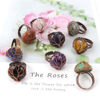 Ethnic Style Tree Oval Agate Copper Open Ring 1 Piece main image 3