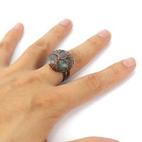 Ethnic Style Tree Oval Agate Copper Open Ring 1 Piece sku image 4