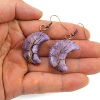 1 Pair Retro Simple Style Moon Tree Patchwork Natural Stone Copper Drop Earrings main image 2