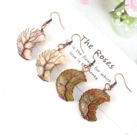 1 Pair Retro Simple Style Moon Tree Patchwork Natural Stone Copper Drop Earrings main image 3