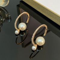 1 Pair Exaggerated Geometric Plating Alloy Artificial Pearls Rhinestones Hoop Earrings main image 1