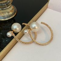 1 Paire Exagéré Géométrique Placage Alliage Perles Artificielles Strass Boucles D'oreilles Cerceau main image 4